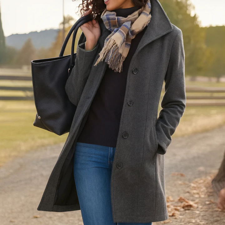 Eleganter Klassischer Damen Wintermantel mit Knopfleiste