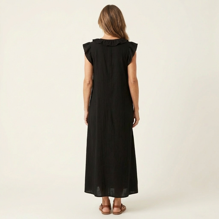 Elegantes Gerüschtes Damen Maxikleid mit V-Ausschnitt