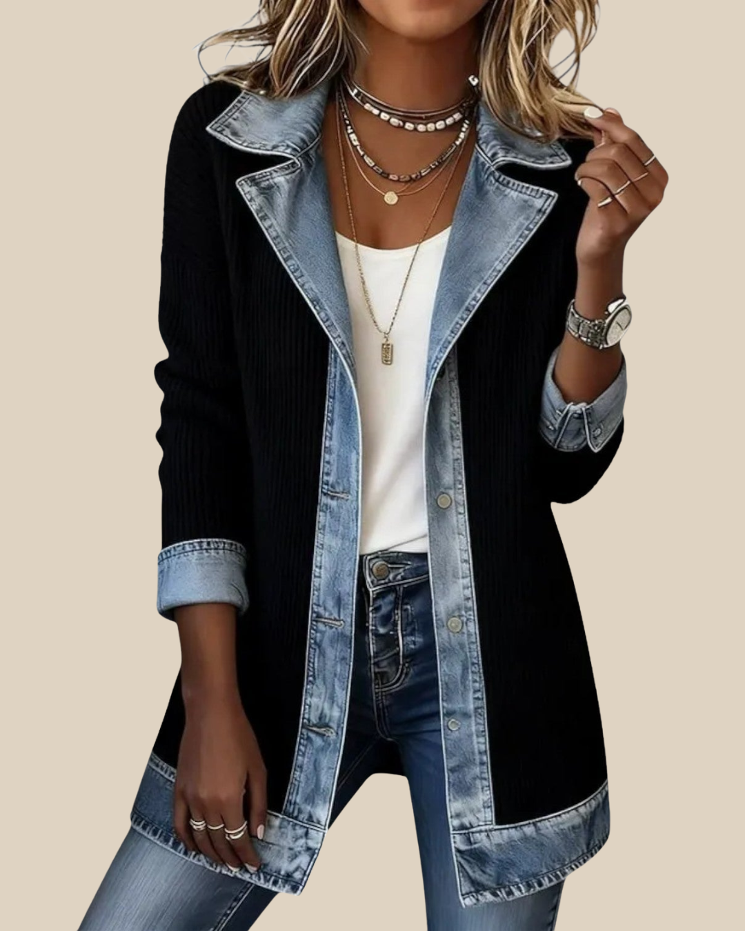 Lässige Patchwork Damen Denimjacke