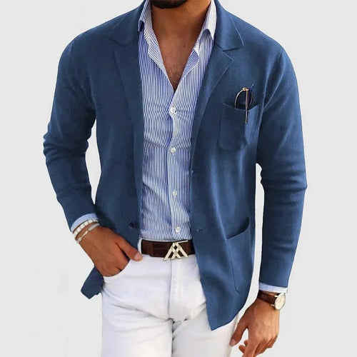 Klassische Herren Strickjacke mit Reverskragen und Taschen