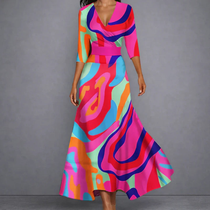 Elegantes Figurbetontes Damen Maxi-Kleid mit Blumenmuster