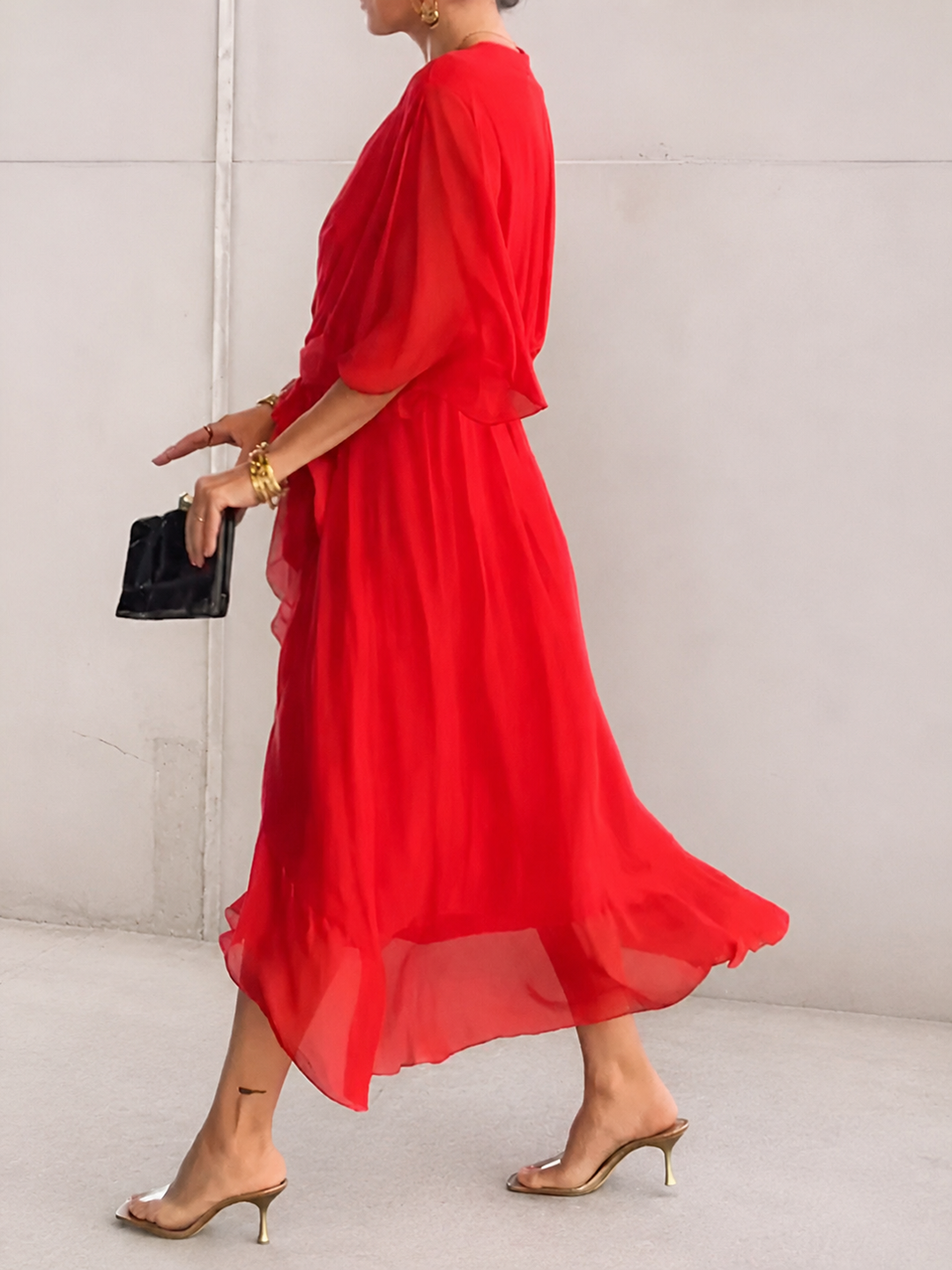 Chiffon-Wickelkleid in Midilänge