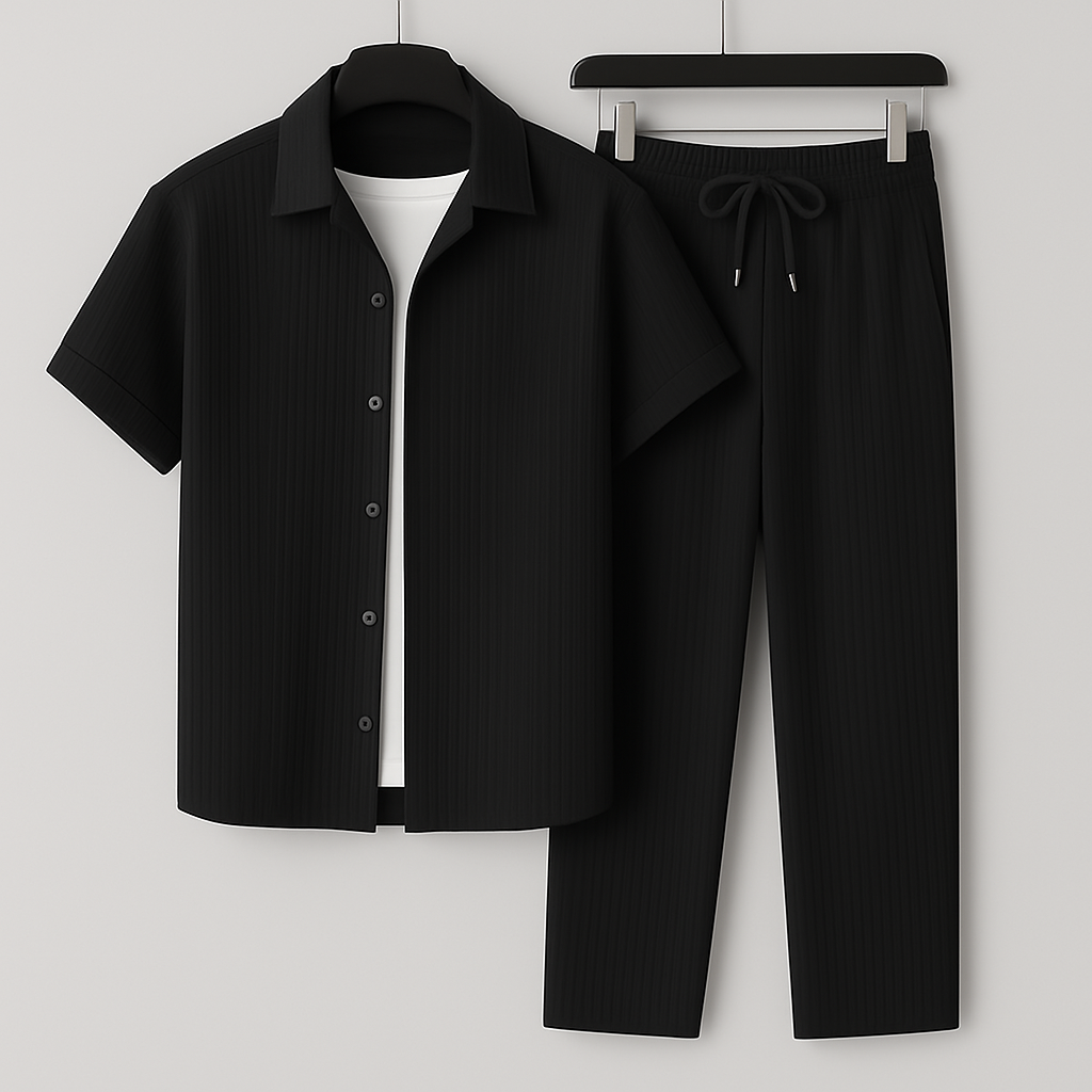 Lässiges Herren Zweiteiliges Lounge-Set aus Ripp-Jersey