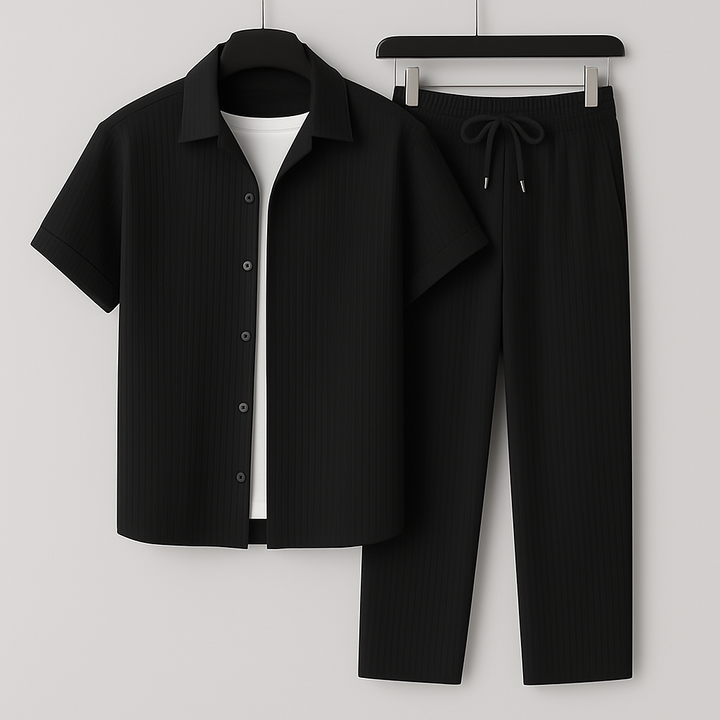 Lässiges Herren Zweiteiliges Lounge-Set aus Ripp-Jersey