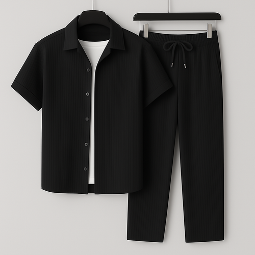 Lässiges Herren Zweiteiliges Lounge-Set aus Ripp-Jersey