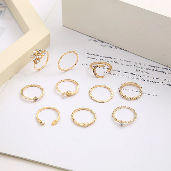 Elegantes Böhmisches Damen Ringset 10-teilig Silber &amp; Gold