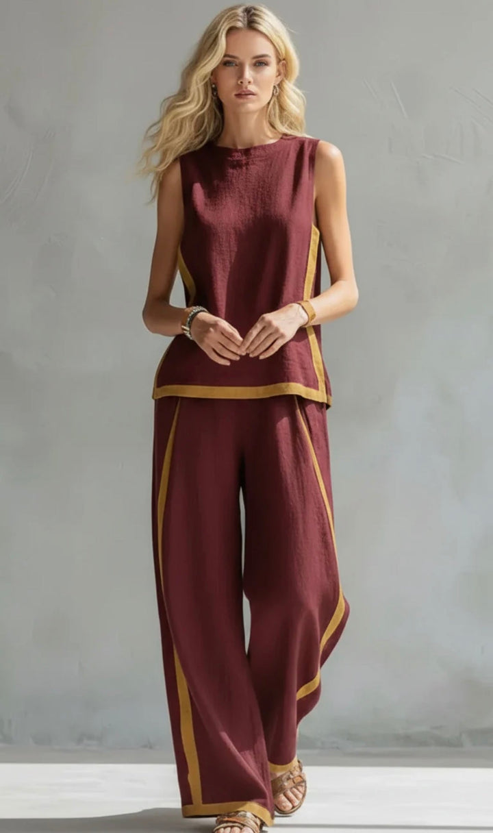 Elegantes Zweiteiliges Damen Set – Weste &amp; Hose aus Baumwoll-Leinen-Mix