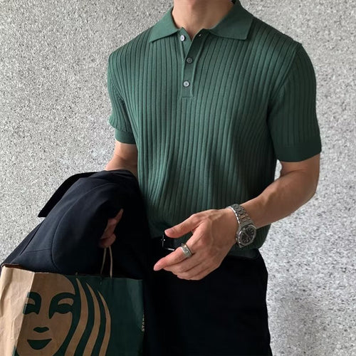 Elegantes Gestricktes Herren Poloshirt aus Baumwolle