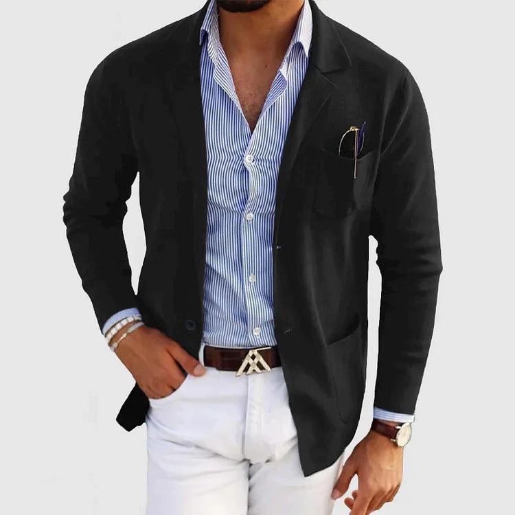 Klassische Herren Strickjacke mit Reverskragen und Taschen
