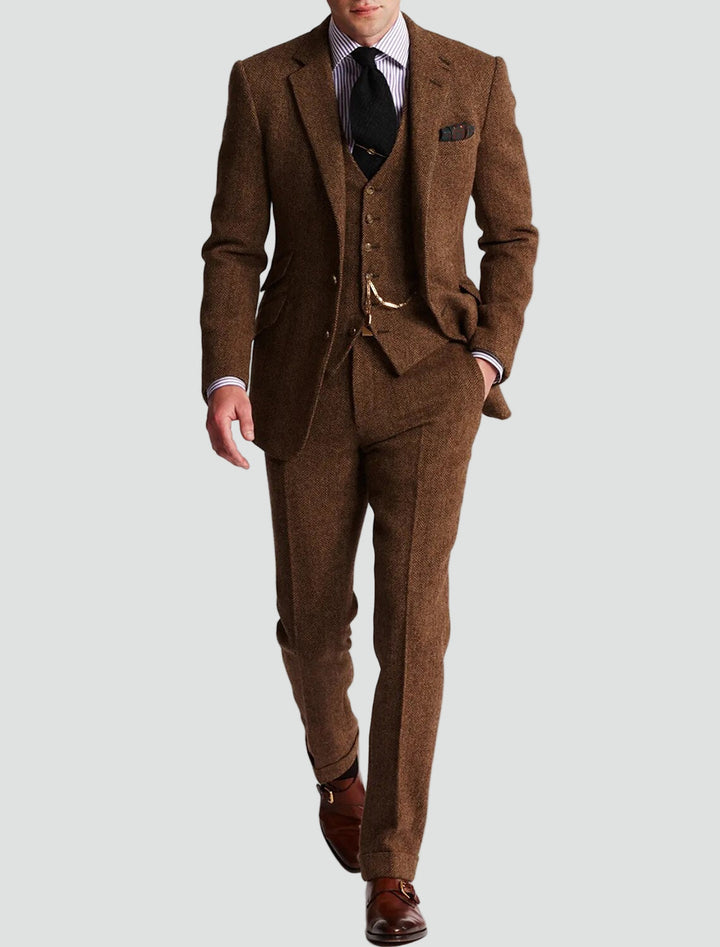 Klassischer Dreiteiliger Herren Tweed-Anzug mit Taschenuhrkette