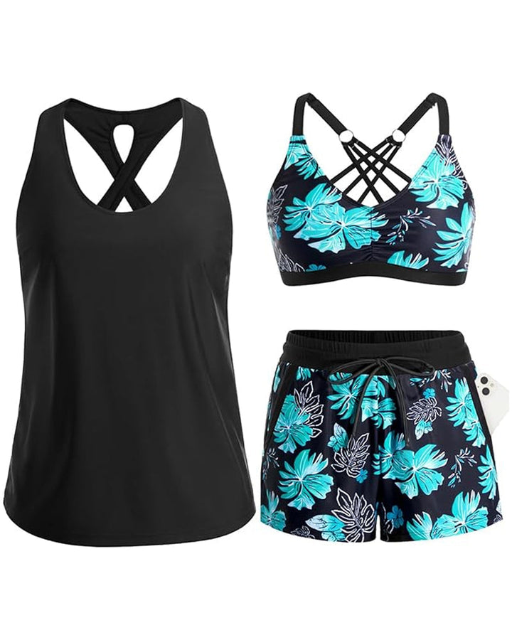 Sommerliches Bedrucktes Damen Bikini-Set mit Strandkleid