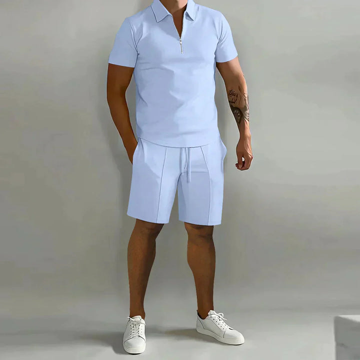Leichtes Sommerliches Herren Polo-Shorts-Set mit Reißverschluss