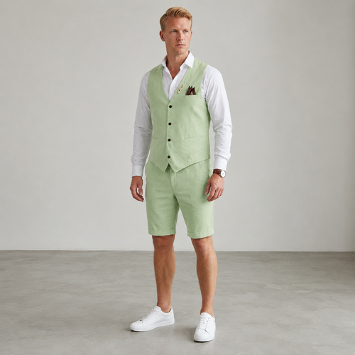 Sommerliches Leinen Herren Westen- und Shorts-Set