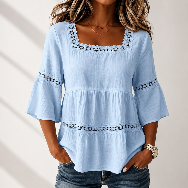 Elegante Karree-Ausschnitt Damen Bluse