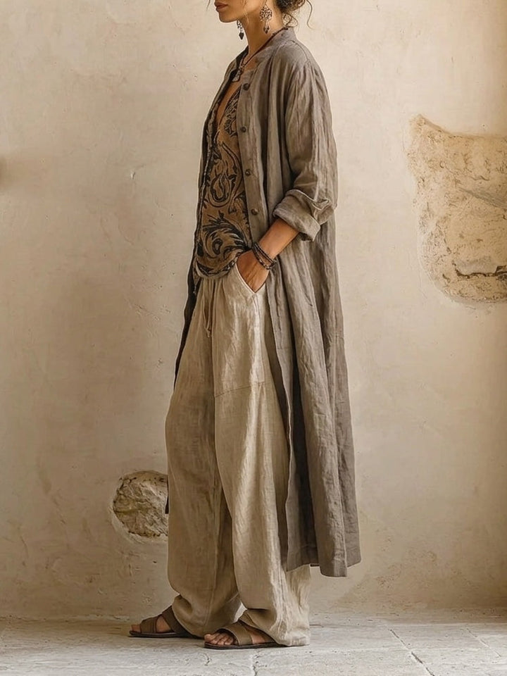 Lässiges Dreiteiliges Damen Leinenlook Set