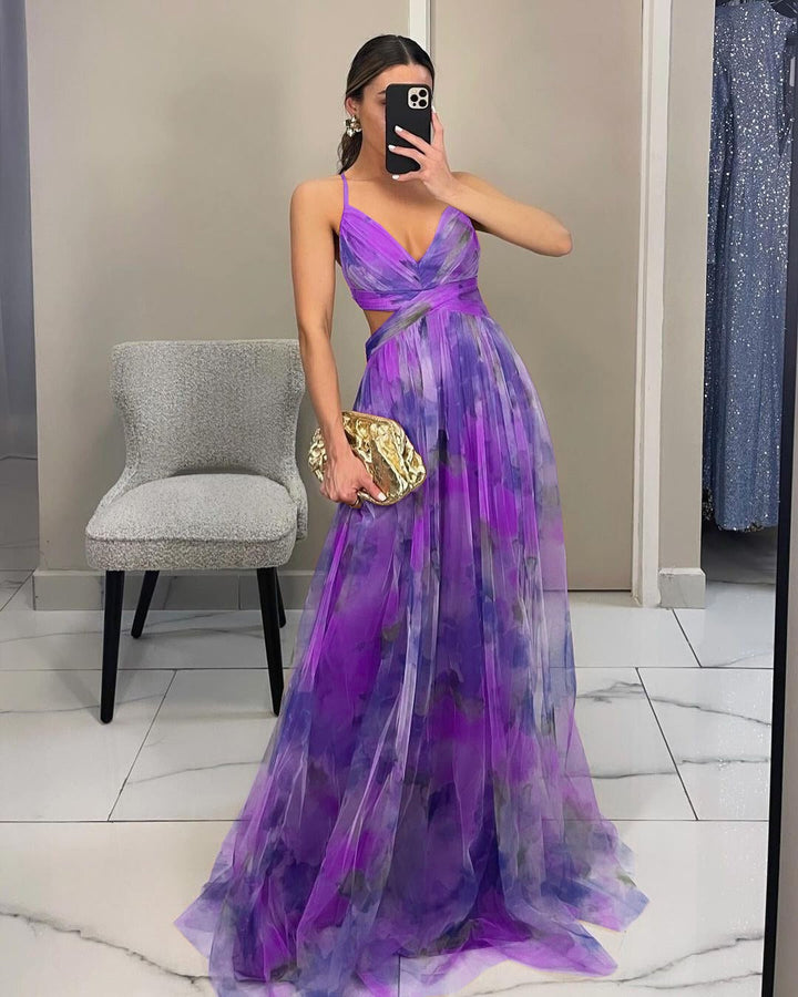 Elegantes Fließendes Damen Chiffon Maxi Kleid