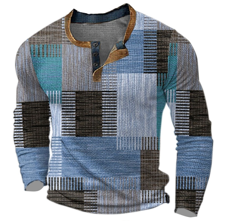 Sweatshirt Herren Henley | Geometrisches Muster &amp; Knopfleiste