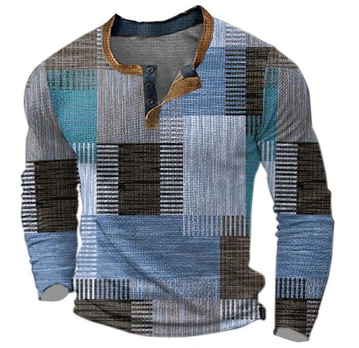 Sweatshirt Herren Henley | Geometrisches Muster &amp; Knopfleiste