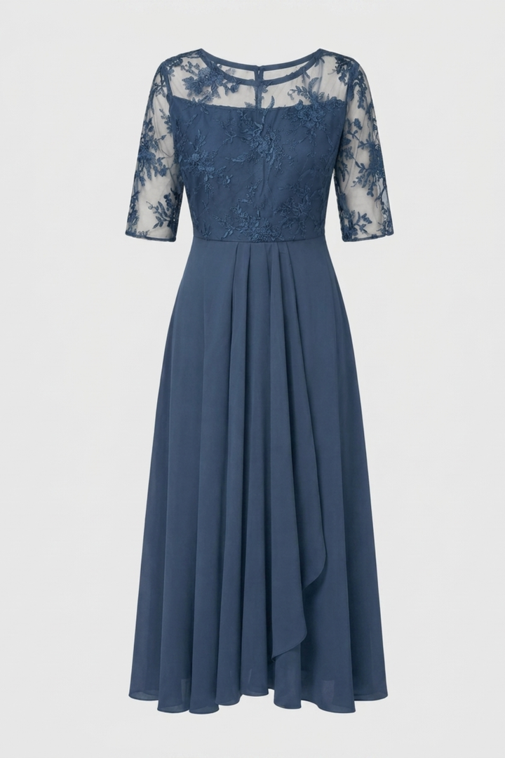 Elegantes Festliches Damen Chiffon-Maxikleid mit Spitzenoberteil