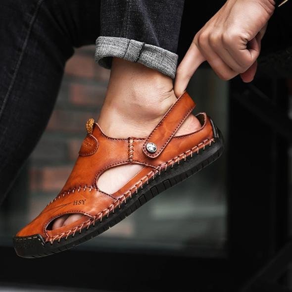 Atmungsaktive Herren Ledersandalen