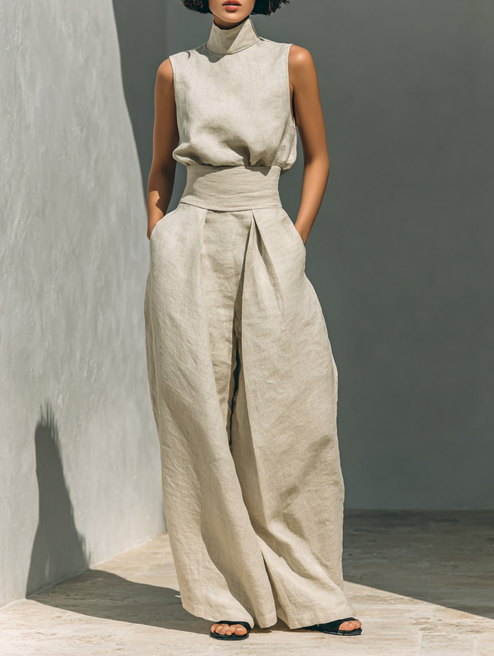 Elegantes Minimalistisches Damen Oberteil &amp; Weite Hosen-Set