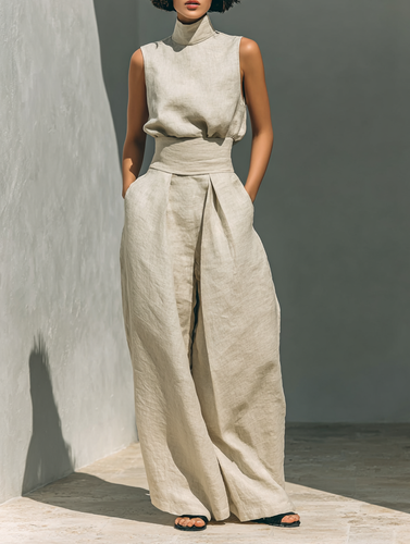 Elegantes Minimalistisches Damen Oberteil & Weite Hosen-Set