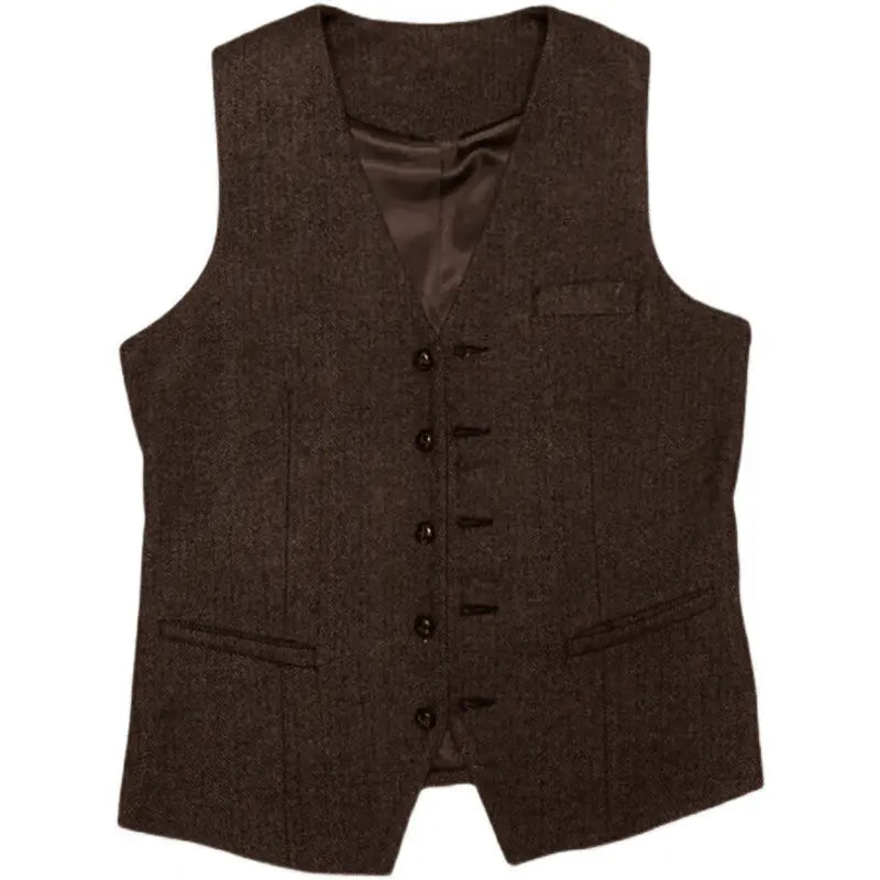 Eleganter Klassischer Herren Dreiteiliger Tweed Anzug
