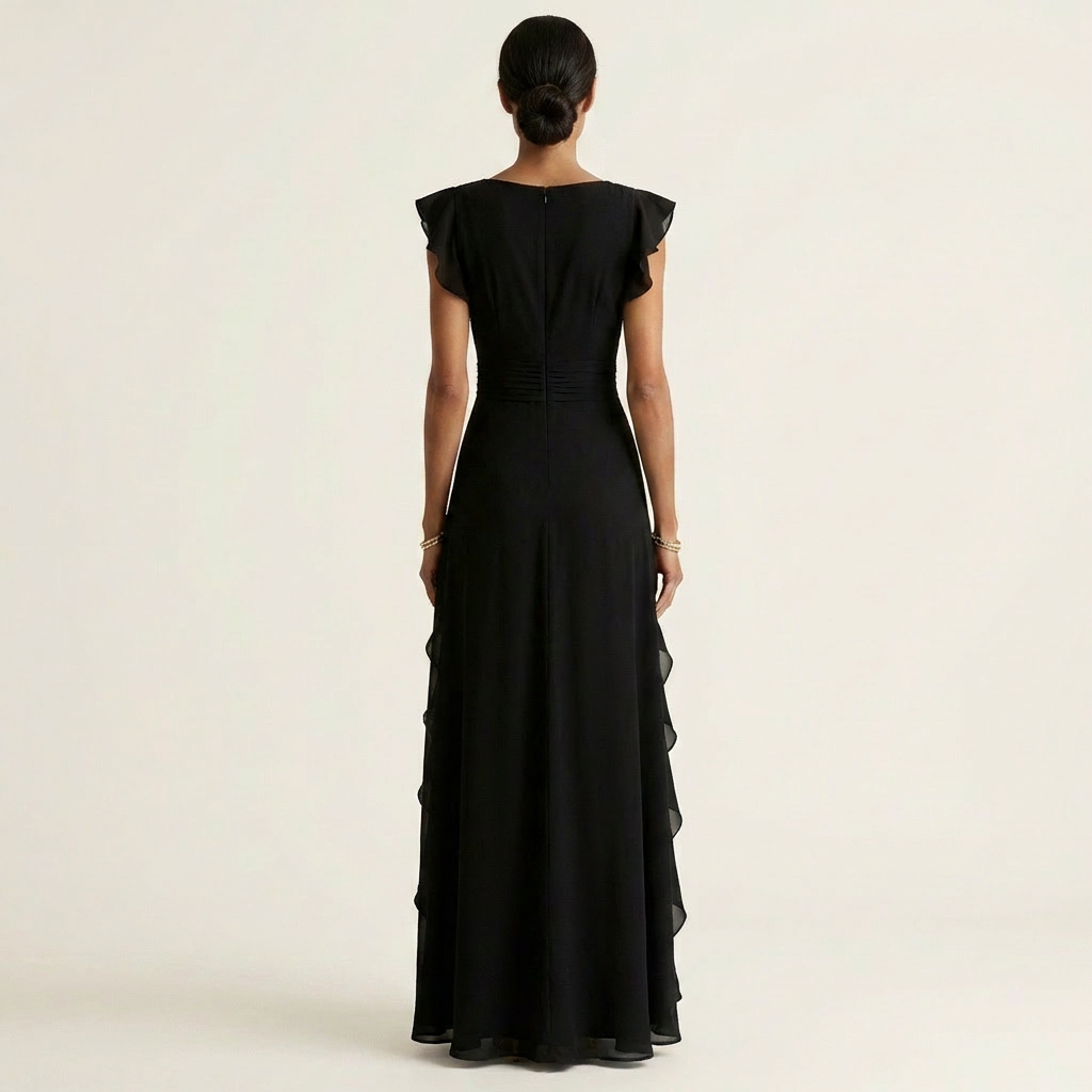 Elegantes Damen Maxikleid mit Wickel-V-Ausschnitt und Flatterärmeln