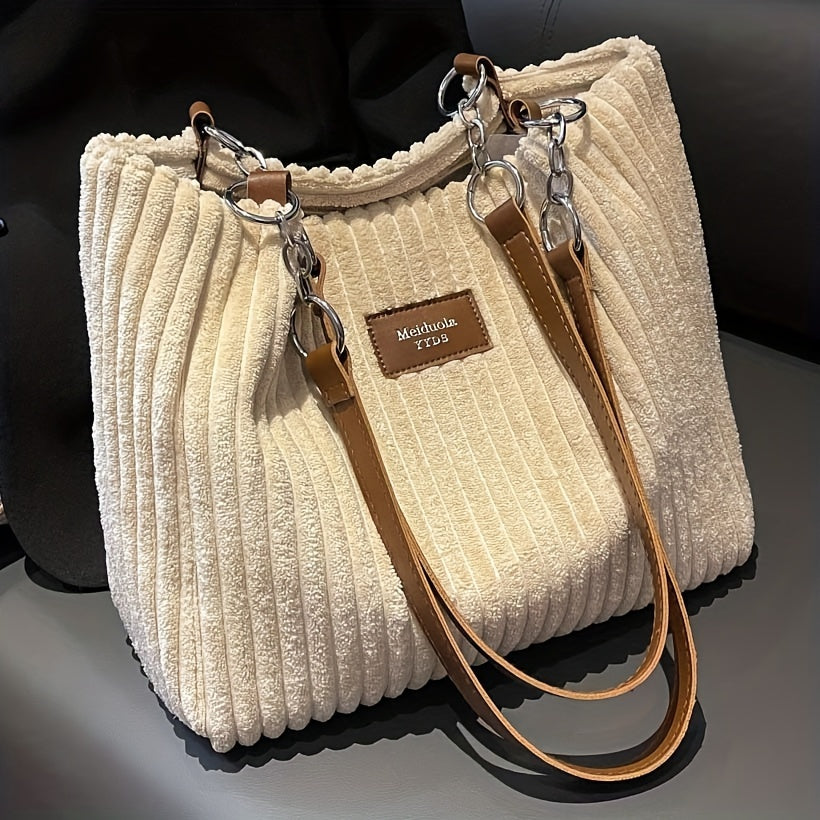 Stylische Damen Schultertasche im Cord-Look