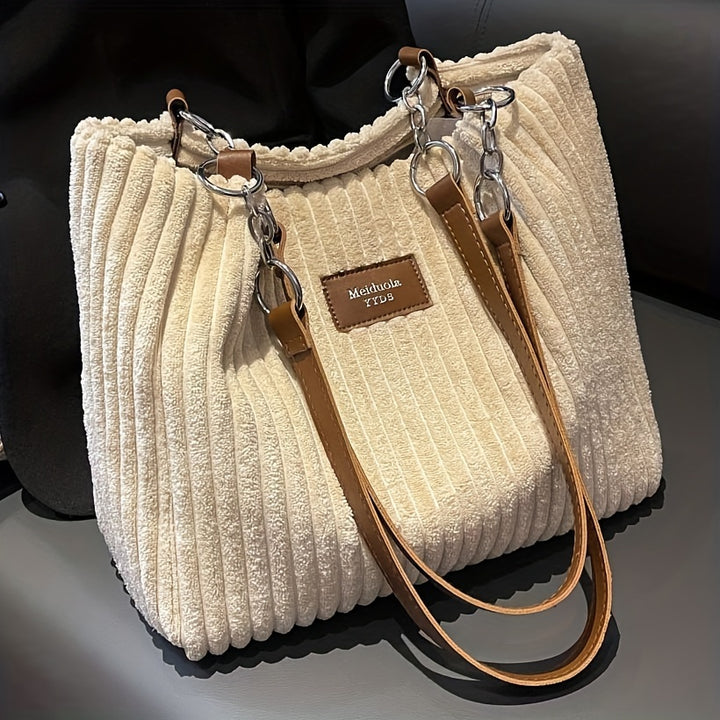 Stylische Damen Schultertasche im Cord-Look