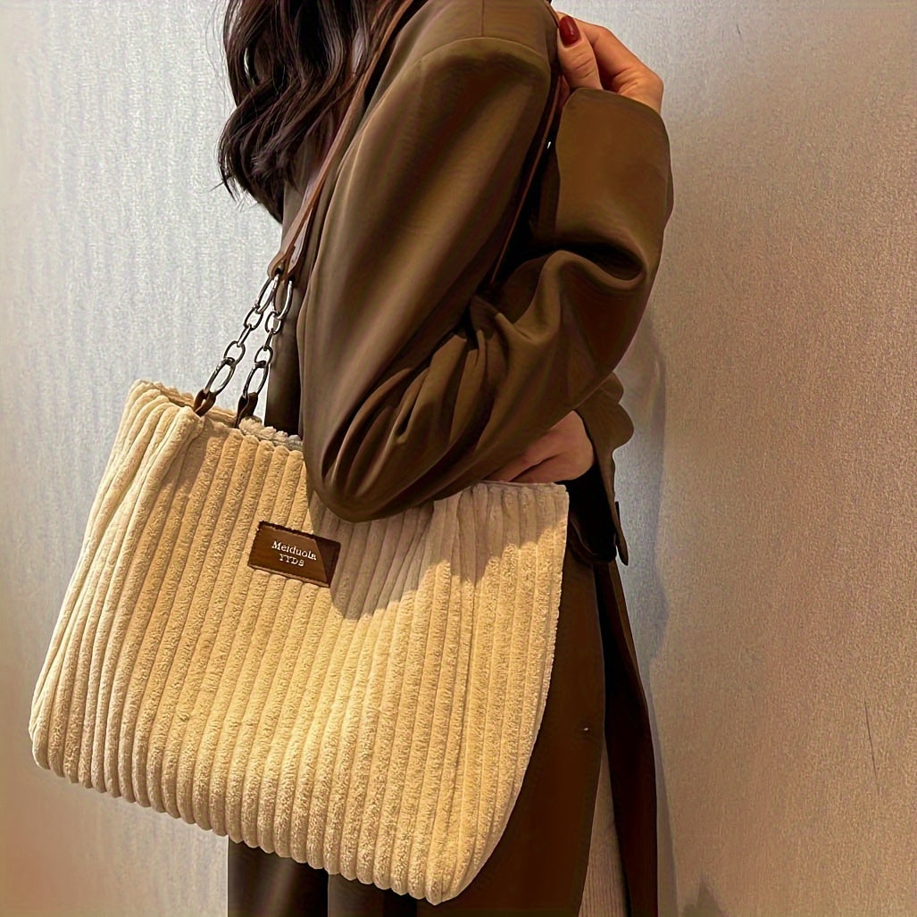 Stylische Damen Schultertasche im Cord-Look