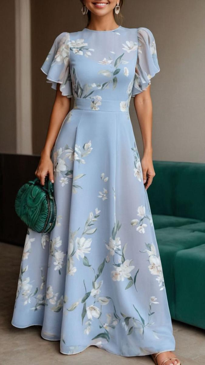 Elegantes Damen Maxikleid mit kurzen Ärmeln