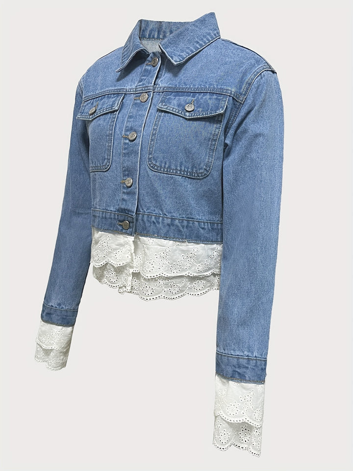Leichte Damen Jeansjacke mit Spitzendetail