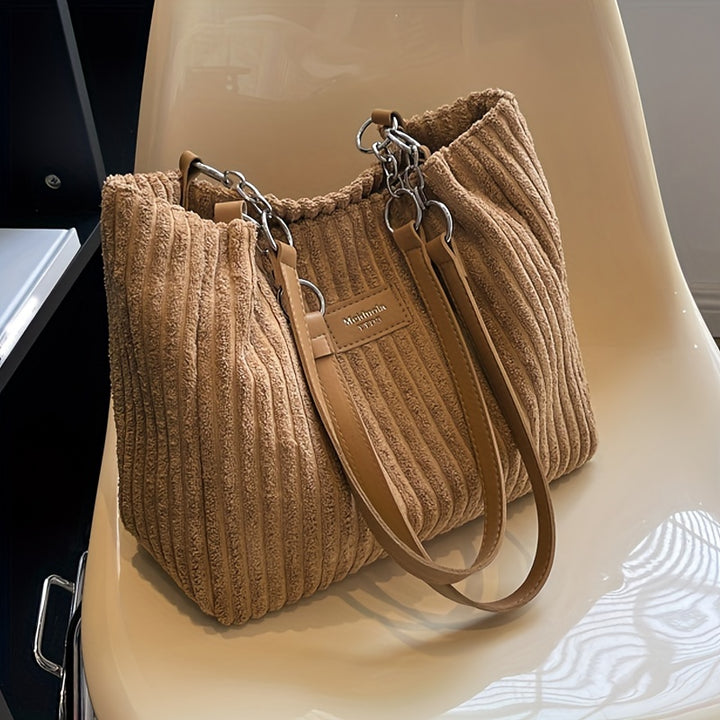 Stylische Damen Schultertasche im Cord-Look