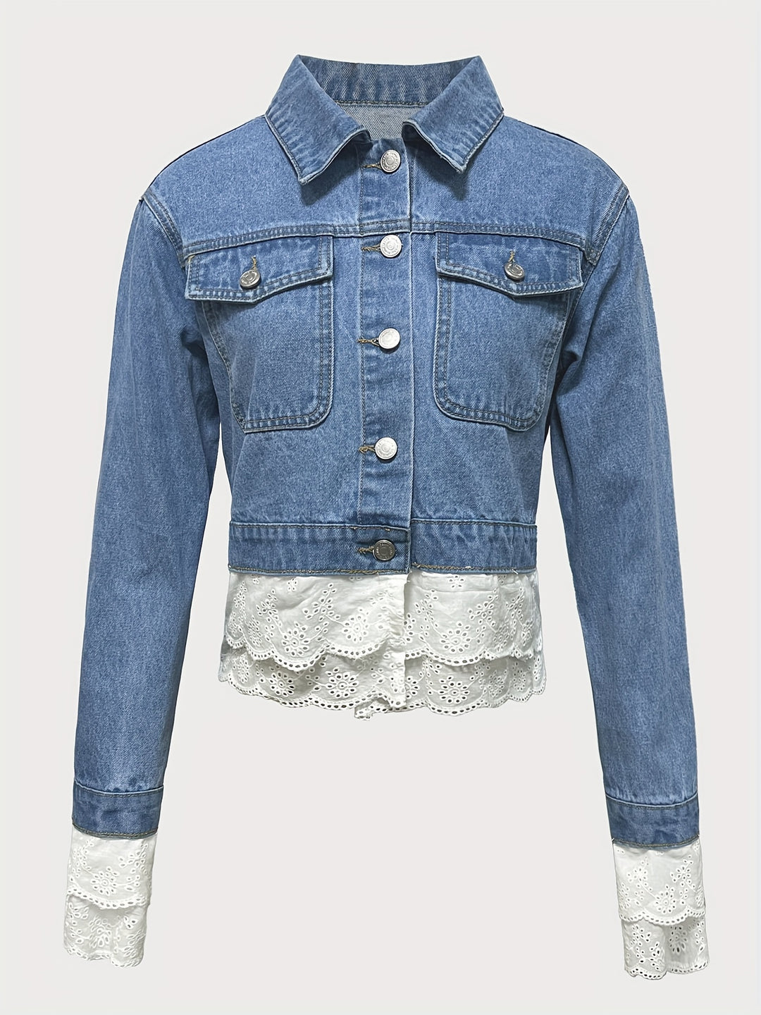 Leichte Damen Jeansjacke mit Spitzendetail
