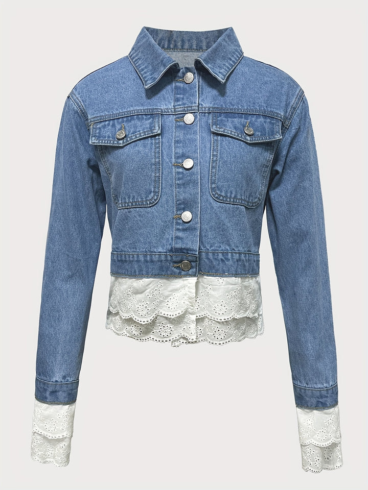 Leichte Damen Jeansjacke mit Spitzendetail