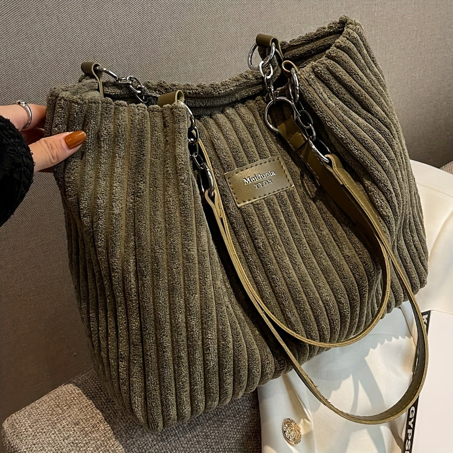 Stylische Damen Schultertasche im Cord-Look