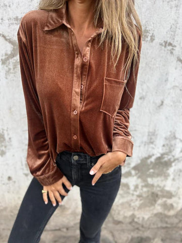 Samtweiche Damen Bluse mit Knopfleiste