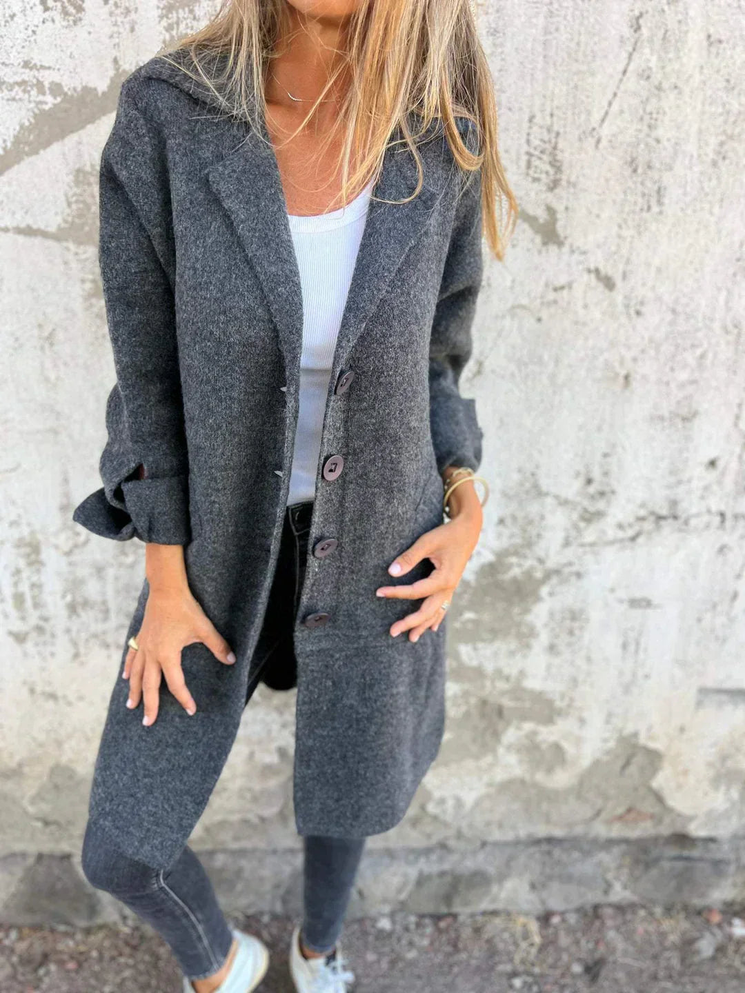 Baylea Klassischer Damen Mantel mit Knopfleiste