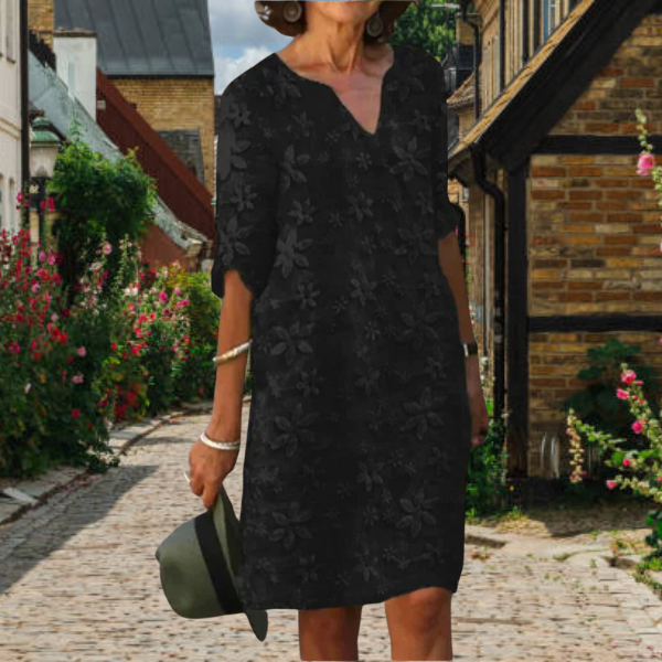 Elegantes Blumen-Leinenkleid Damen
