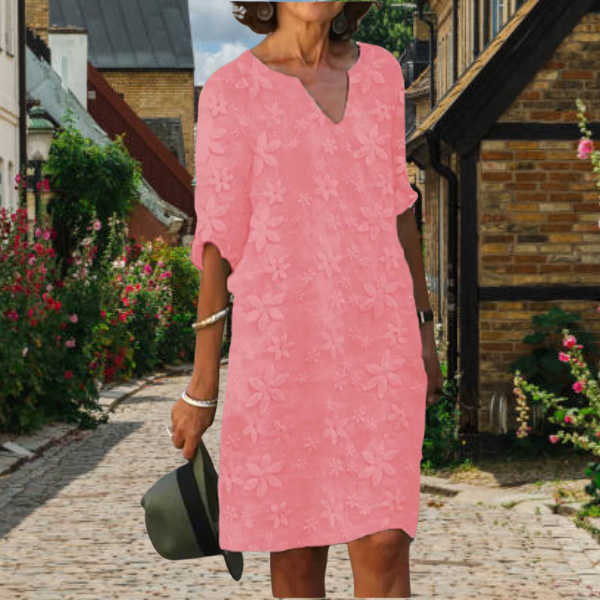 Elegantes Blumen-Leinenkleid Damen