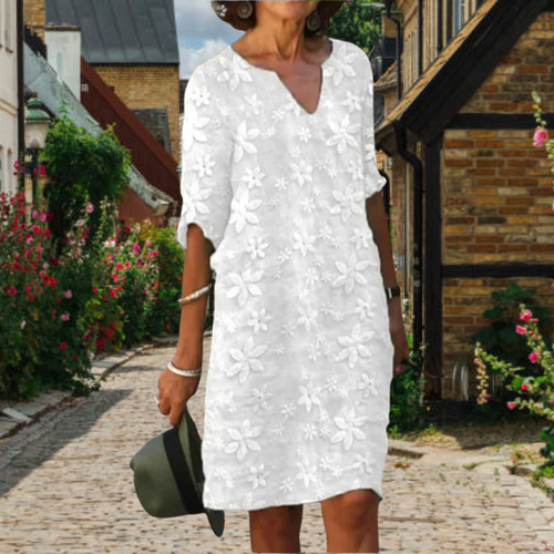 Elegantes Blumen-Leinenkleid Damen