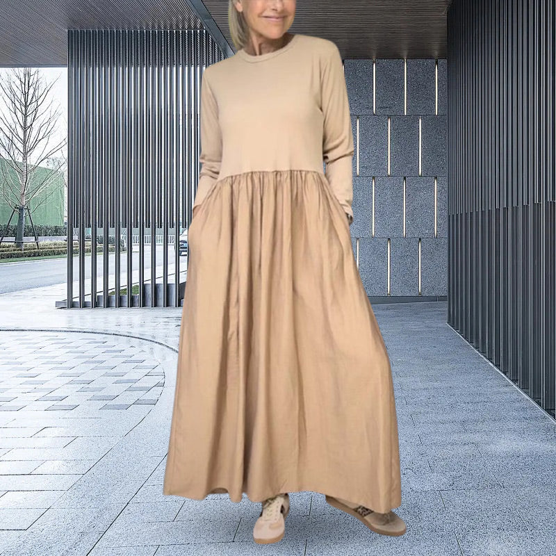 Gestricktes Langarm Damen Midi-Kleid