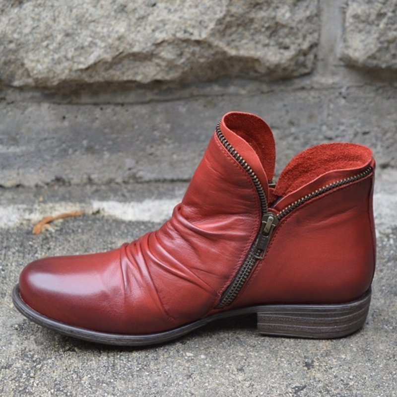 Klassische Leder Damen Stiefel mit Reißverschluss