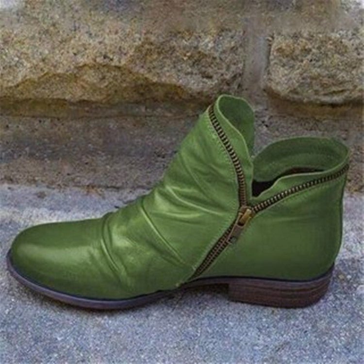 Klassische Leder Damen Stiefel mit Reißverschluss