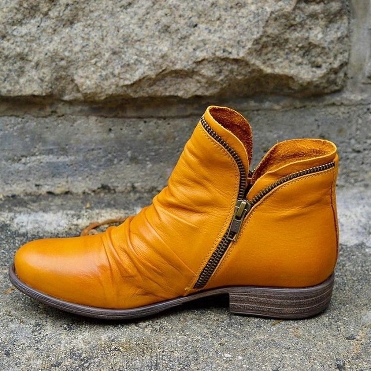 Klassische Leder Damen Stiefel mit Reißverschluss