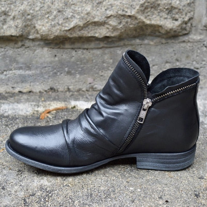 Klassische Leder Damen Stiefel mit Reißverschluss