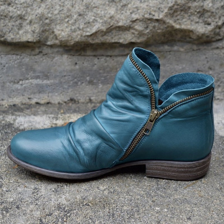 Klassische Leder Damen Stiefel mit Reißverschluss