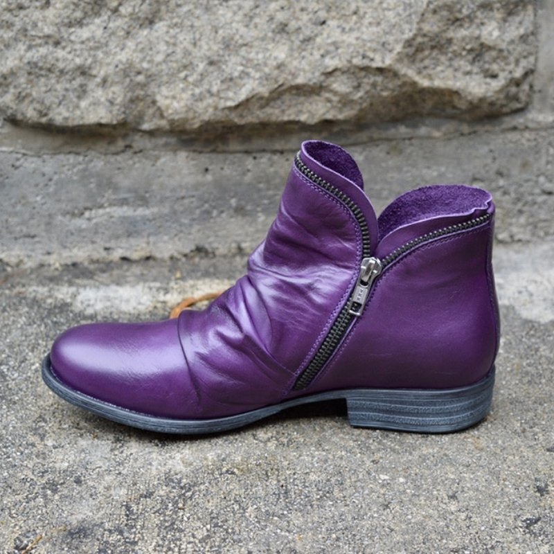 Klassische Leder Damen Stiefel mit Reißverschluss