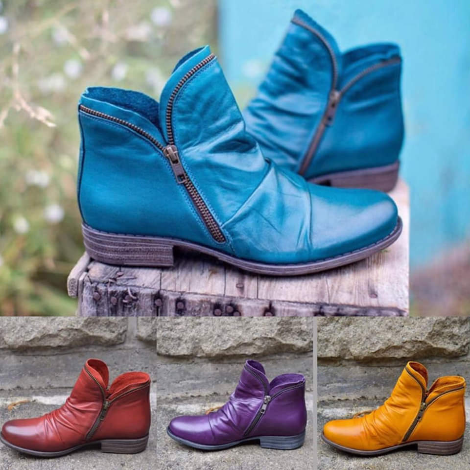 Klassische Leder Damen Stiefel mit Reißverschluss